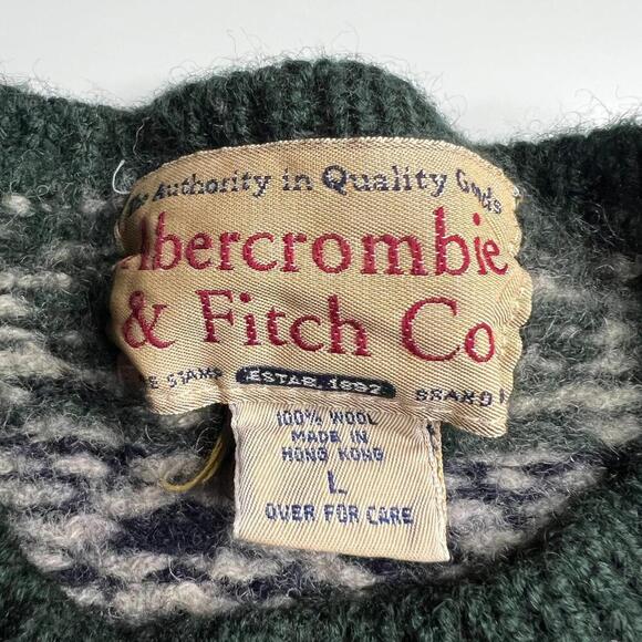 Vintage Abercrombie & Fitch 100% Wool Sweater Fair Isle 90s Made in Hong Kong L - Picture 4 of 6
